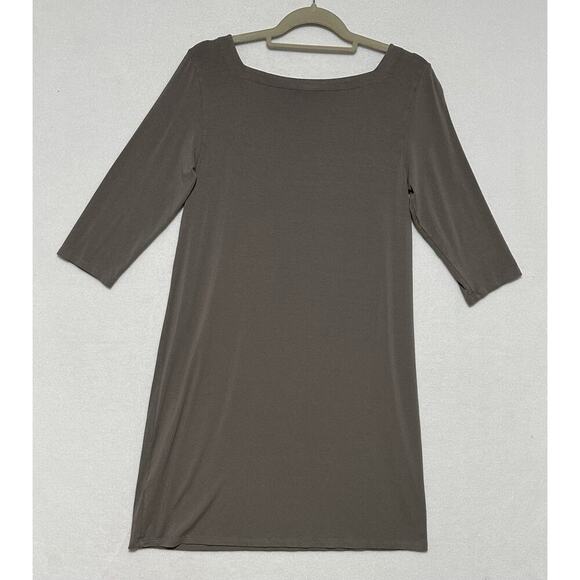 Eileen Fisher Jersey Dress Viscose 3/4 Sleeve Stretch Solid Gray Knee Length PM - Picture 8 of 9